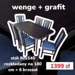 Stół Wenus 2P 80x140/180 + 6x krzesło BOS7 , wenge OD RĘKI 