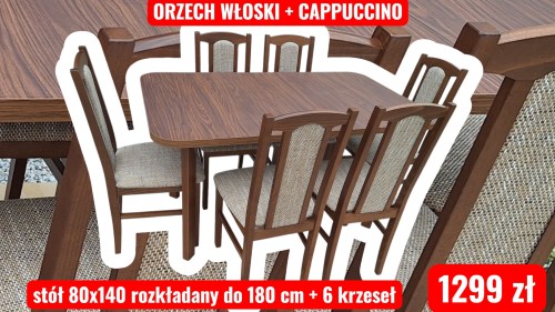 Stół Wenus 2P 80x140/180 + 6x krzesło BOS7 , 50 kolorów OD RĘKI
