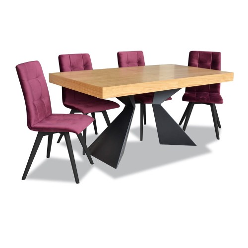 Komplet jadalniany S-12 metal 90x160x210 fornir dębowy lakier+ 4 krzesła K33